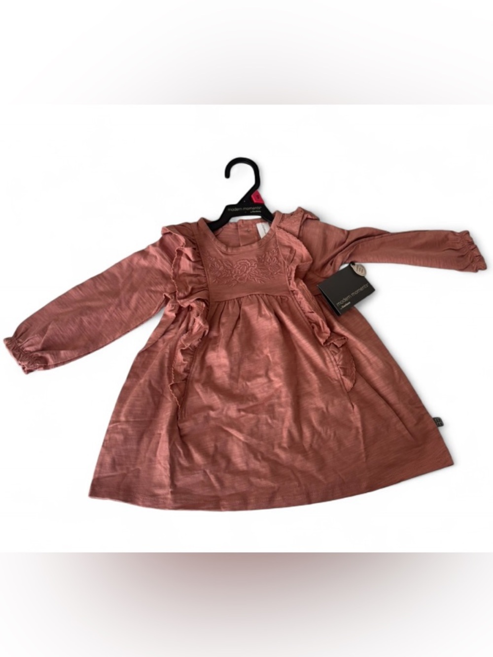 Dusty Rose Long-Sleeve Ruffle Baby Dress